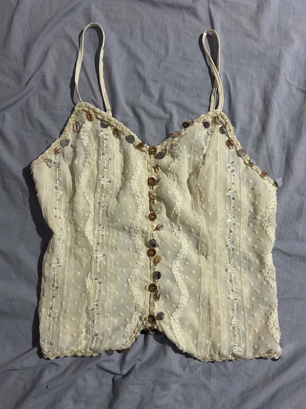 Bohemela Women's Casual Boho Solid Color Woven Camisole with Shell and Beads